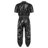 Men Waterproof One Piece Jumpsuit Short Sleeve Front Zipper Elastic Waist Side Pockets Jogging Pants Raincoat Sauna Tracksuit for Outdoor Running