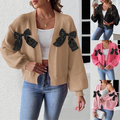 Herbst Winter Langarm Strickpullover Mäntel für Damen Schleifennaht Dekoration Strickjacken Pullover Jacken