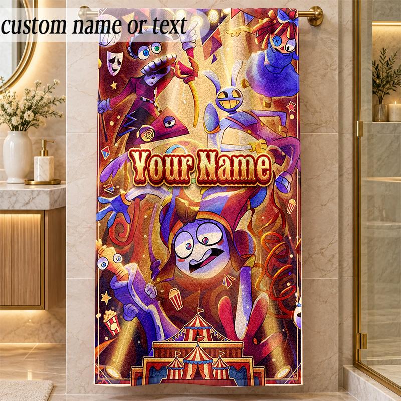 Beach TowelThe Amazing Digital Circus Custom Name Text Personalized Soft Towel for Beach Pool Indoor Home Decor Gift