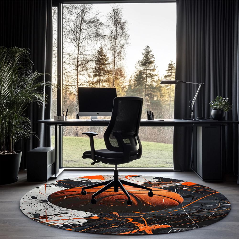 Basketball Bedruckter Runder Teppich Teppich Stuhlteppich Läufer Eingang Fußmatten, für Bürostuhl Wohnzimmer Schlafzimmer Küche.