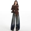 Women's Retro High Waist Blue Wide-Leg Jeans - Versatile, Loose Fit, Autumn Fashion.