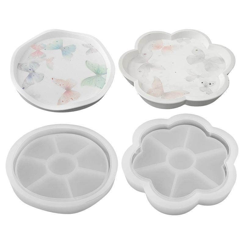 Flower/Round Shape Tray Silicone Mold Diy Handmade Storage Tray Plaster Epoxy Resin Molds Crafts Making Home Decor