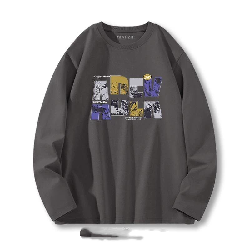 Men's Pure Cotton Long-sleeved T-shirt Spring and Autumn Casual Bottoming Shirt Personalized Versatile Sports Loose Top