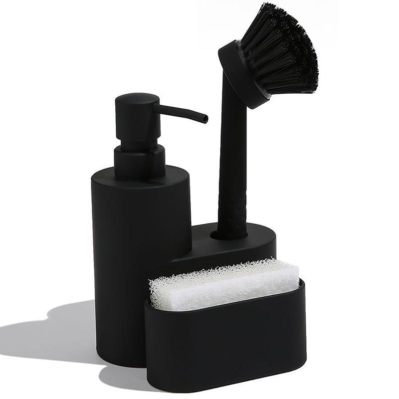 

Modern Dish Soap Dispenser Container With Sponge Holder And Brush 3 In 1 Set For Kitchen Sink Bathroom Countertop чёрный