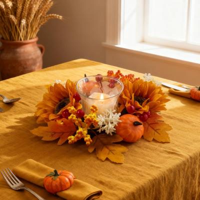 Fall Candle Rings Wreaths 2.95 Inch Center Candlestick Holder Candle Wreath Rings For Autumn Halloween Thanksgiving Christmas