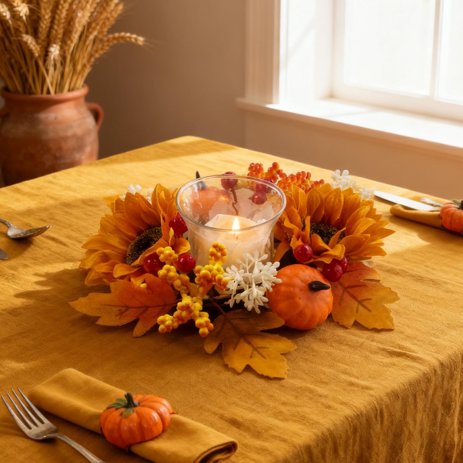 Осенние кольца для свечей Венок 2,95 дюйма Центральный держатель для подсвечника Кольца-венки для свечей на Осень Хэллоуин День Благодарения Рождество China Mainland