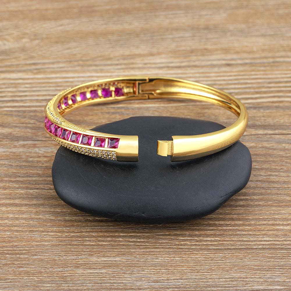 Nidin New Fashion Classic Hot Selling Copper Zircon Bangle Bracelets Shiny Crystal Rhinestone Jewelry For Women Fine Accessories