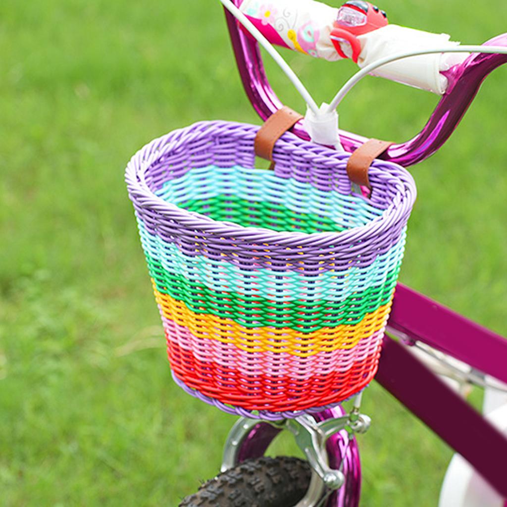 Kids Bikes Front Basket Waterproofs Plastic Wovens Bikes Basket Rainbow Color Childrens Bicycles Handlebars Basket