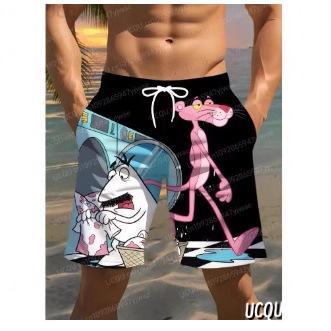 2025 Summer Shorts, Men's Pink Pantela Print, Hawaiian Beach Surf Shorts Casual