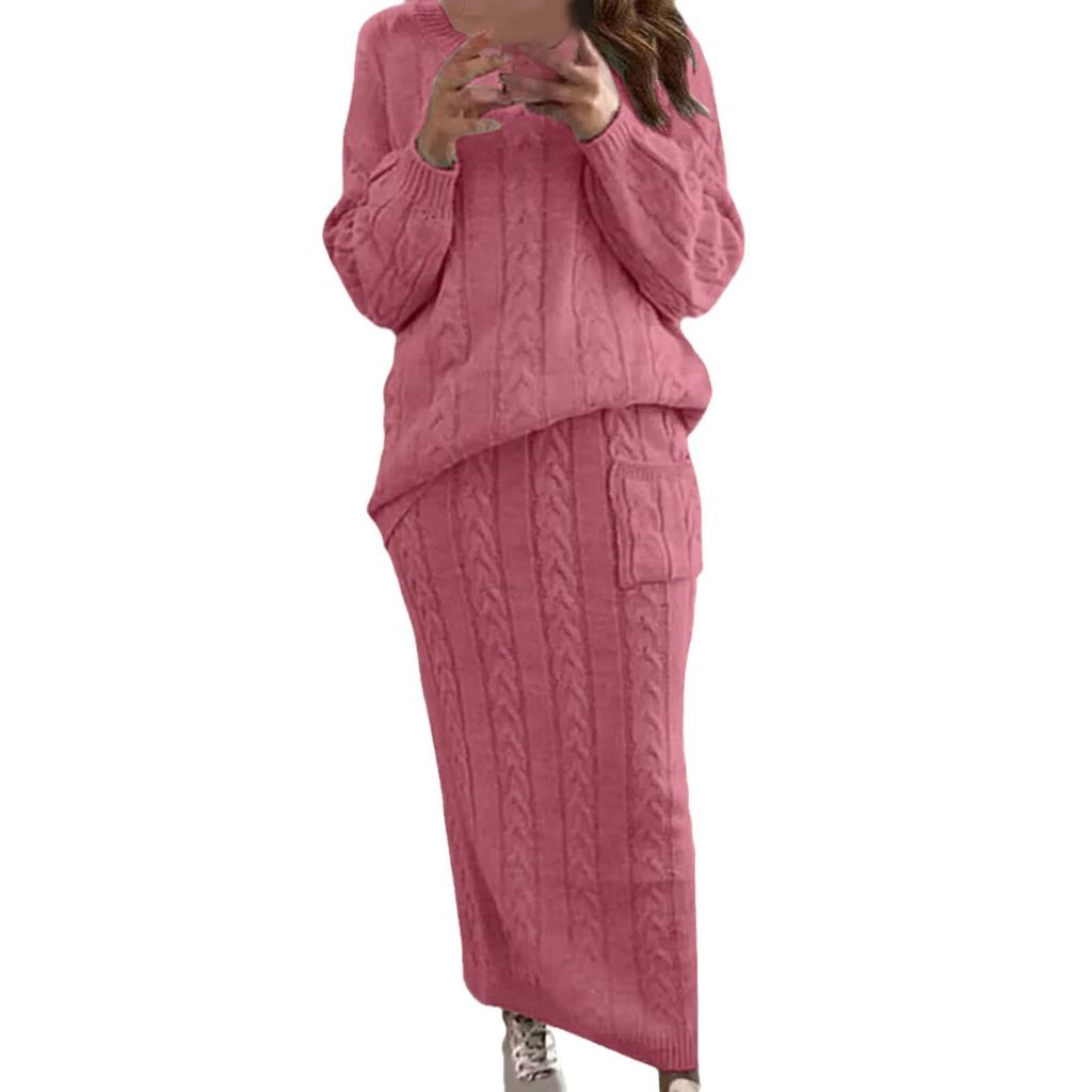 Autumn/Winter Women's Fashionable Cable Knit Floral Sweater Suit Dress Amazon European American Style Knitwear