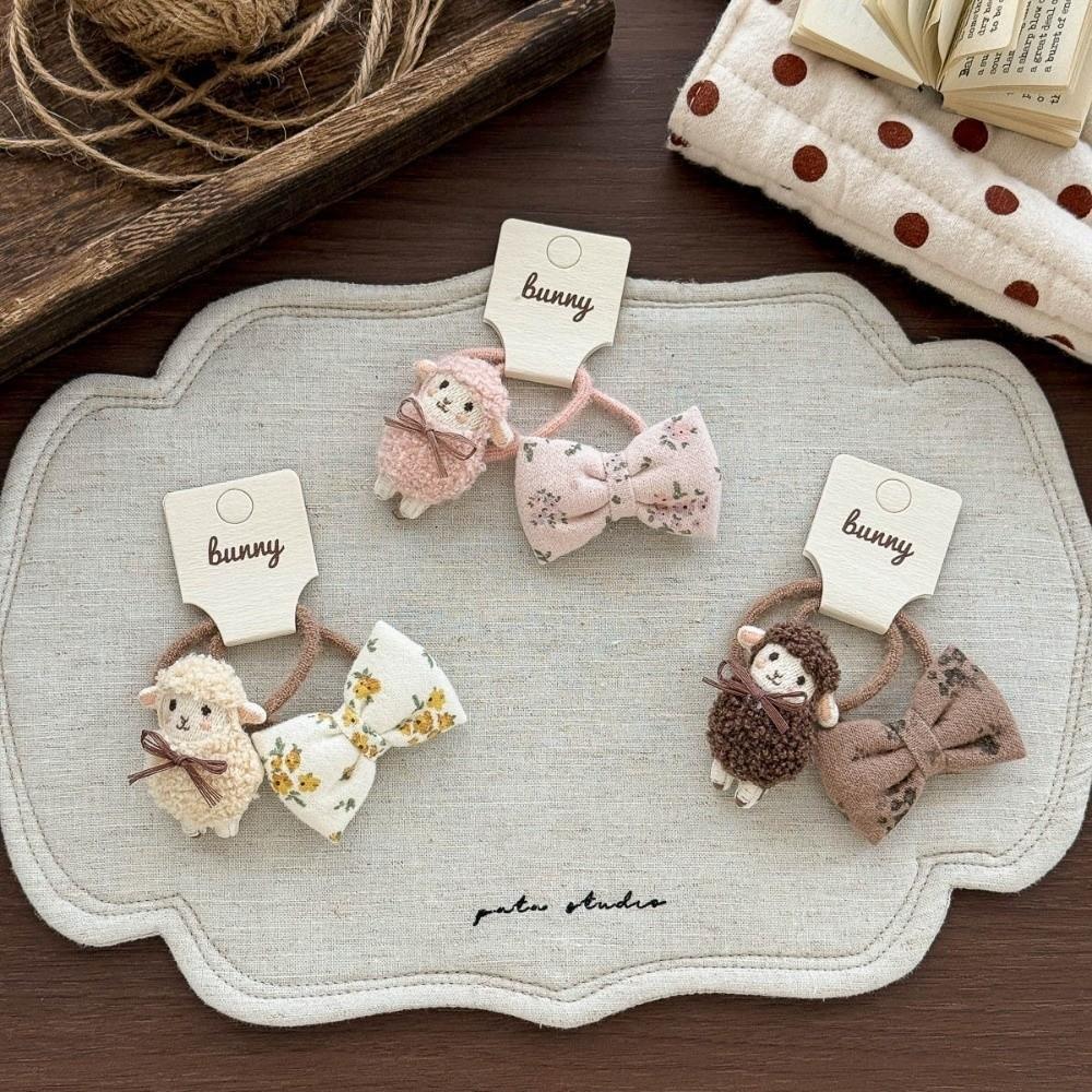 2pcs Bow Girls Hair Ropes Elastic Hair Styling Rubber Bands Sweet Lamb Hair Ties New Year