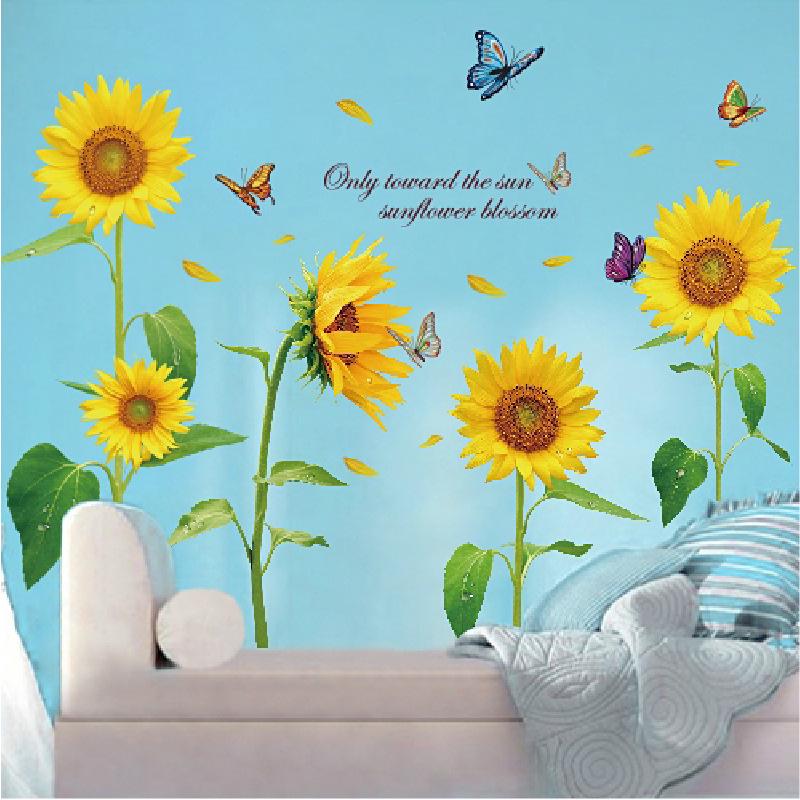 Sunflower Wall Stickers for Living Room Removable Vinyl Decor Bedroom Warm Home Art