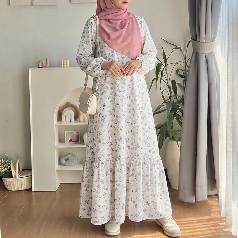 ZANZEA Vestito da Donna Casual Girocollo Ampio Manica Lunga Stampa Floreale
