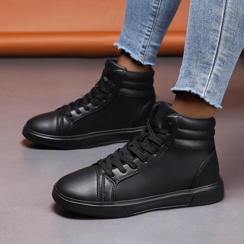High-top Casual Board Shoes Women's Autumn 2025 New Large Size 46 Small Size 35 White Shoes PU Thick-soled Single Cotton Shoes