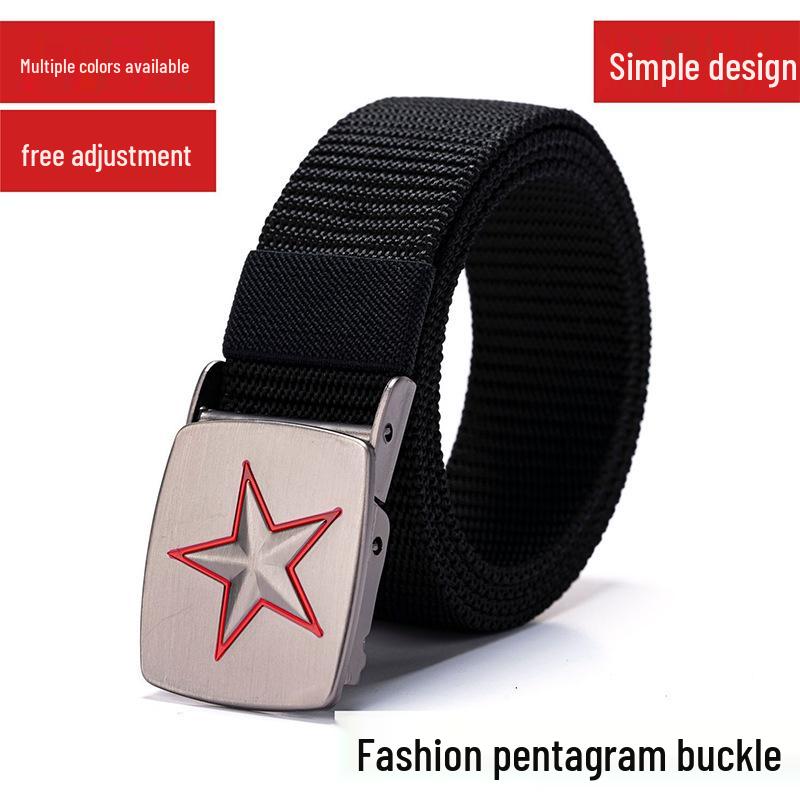 

New Outdoor Sports Nylon Canvas Belt for Men Black Canvas with Star Buckle