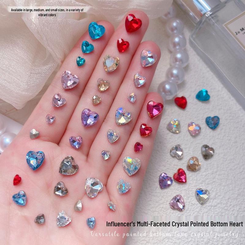 Heart Rhinestone Nail Art Accessories: Super Shiny Crystal Glass In Iridescent Peach, Small & Large Sizes