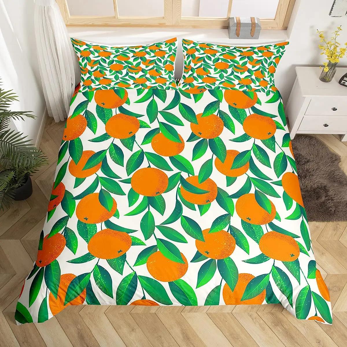 

Comforter Kids Orange King Queen Fruit Tangerine Bedding Set Tropical Botanical Comforter 2/3Pcs Polyester Comforter (quilt)-EU Single(135*200cm)3pcs
