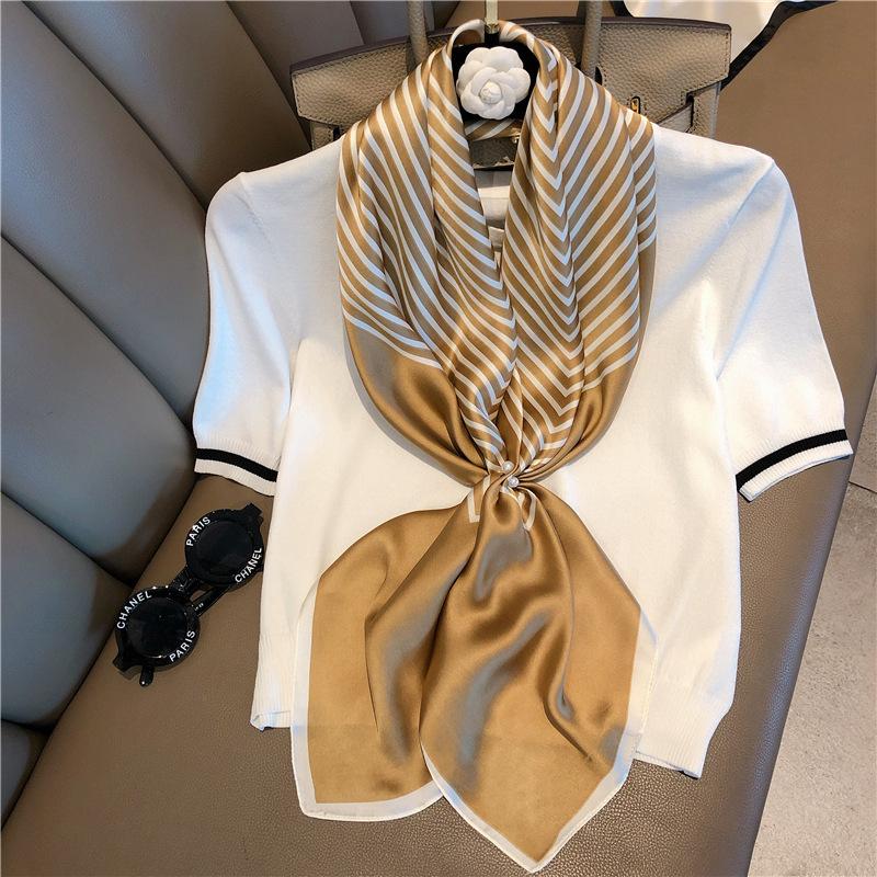 Luxury Brand Square Scarf For Women Design Shawl Wrap 90cm Print Twill Silk Women Hijab Female Foulard Headband Bandana