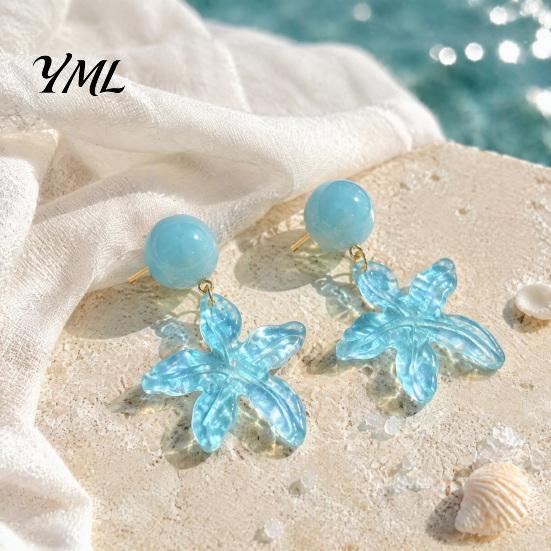 Clear Texture Beach Jewelry 1 Pair Starfish Drop Earrings, Summer Dangle Stud Lightweight Resin Earrings Ocean Themed Holiday Coastal for Vacation