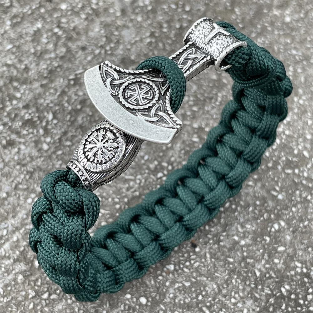 Handmade Norse Axe Slavic Kolovrat Charm Paracord Bracelet Viking Runic Beads Accessories Diy