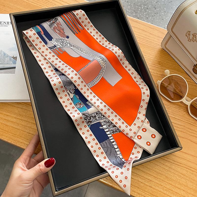 

Skinny Silk Scarf for Women Retro Polka Dot Print Foulard Neckerchief Lady Bag Ribbon Neck Tie Female Soft Satin Hairband Office 15x75cm
