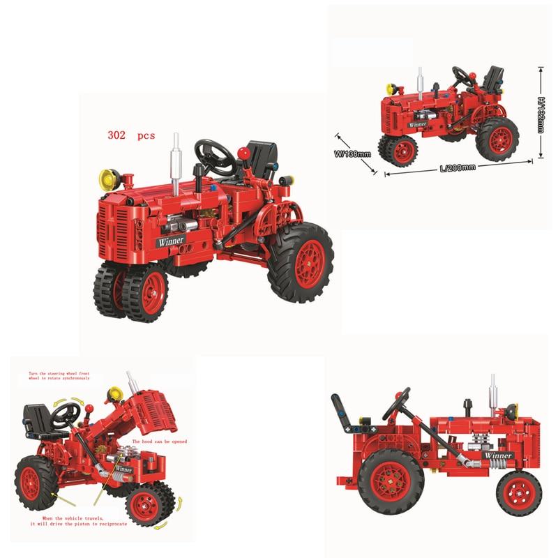 302Pcs Old Tractor Model Diy Classic Building Block Bricks Technic Gift For Kids