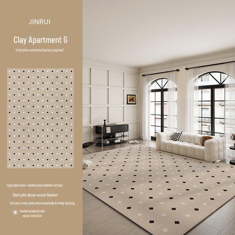2024 French Cream Black Stone Carpet: Luxury Living Room & Bedroom Floor Mat