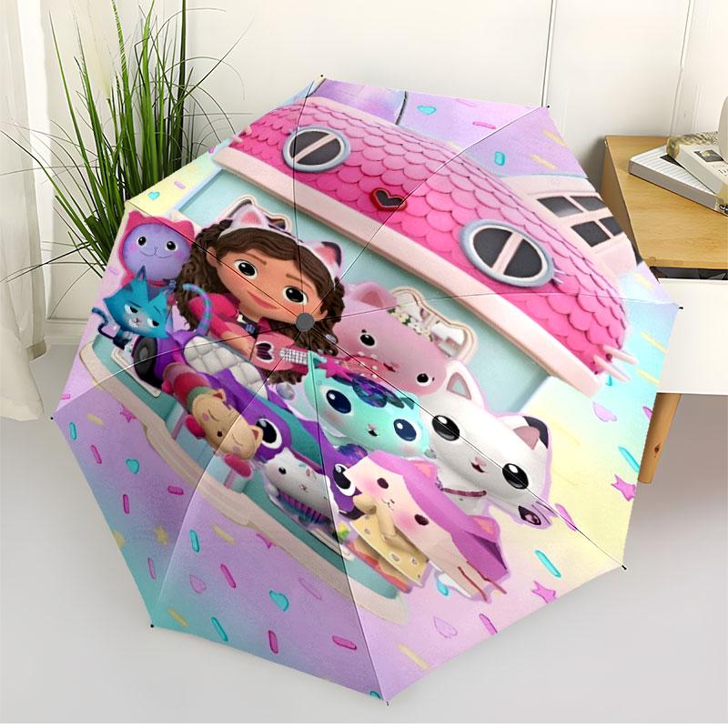 Gabby's Dollhouse Print Automatic Open Close Umbrella, Portable Foldable Umbrella, for Outdoor Commute Camping Trip, Ideal Birthday Gift