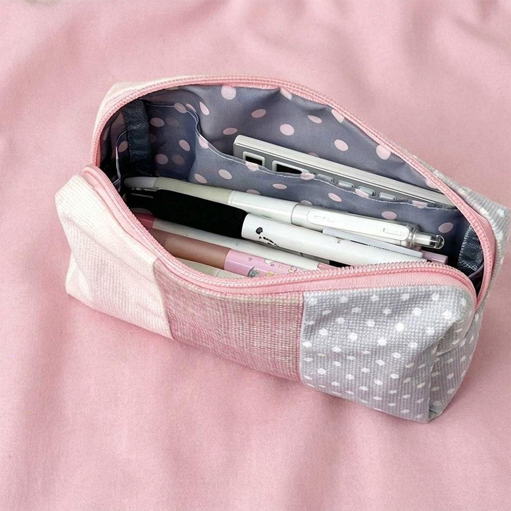 Polka Dot & Plaid Pencil Case Patchwork Pencil Pouch INS Pen Bag  School Office