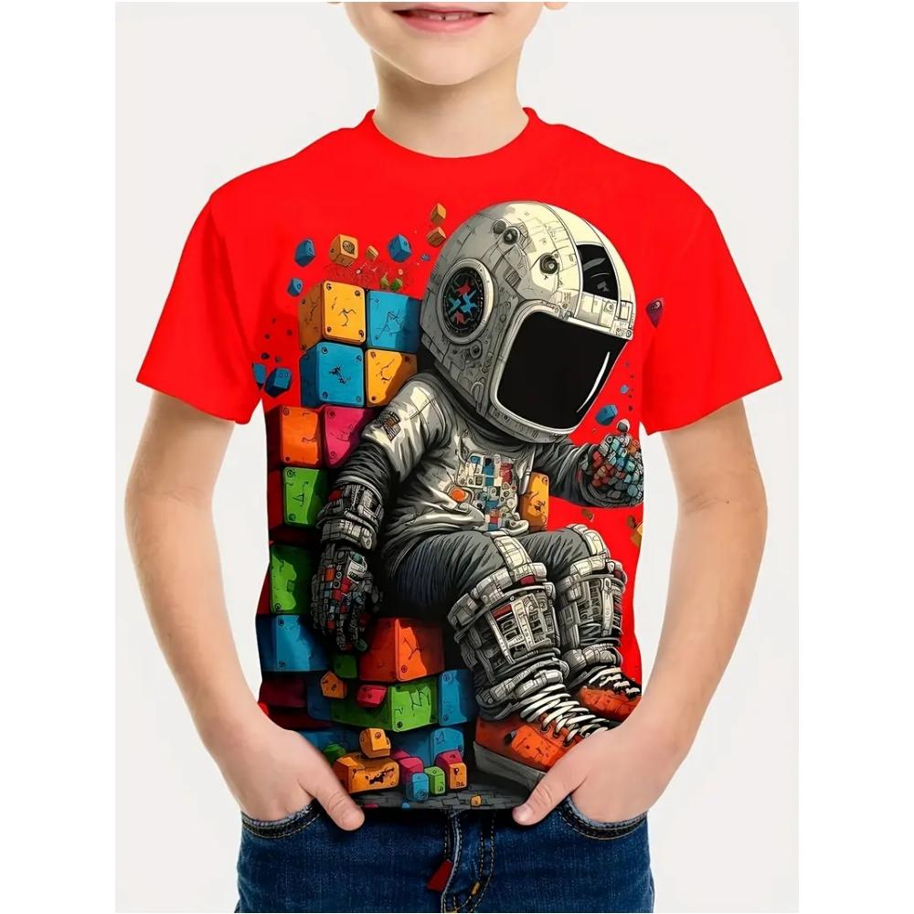 Boys Kids Clothes Stylish Cartoon Space Astronaut Graphic T Shirts Boys Girls Summer Short Sleeve Outdoor Clothes for Children 150