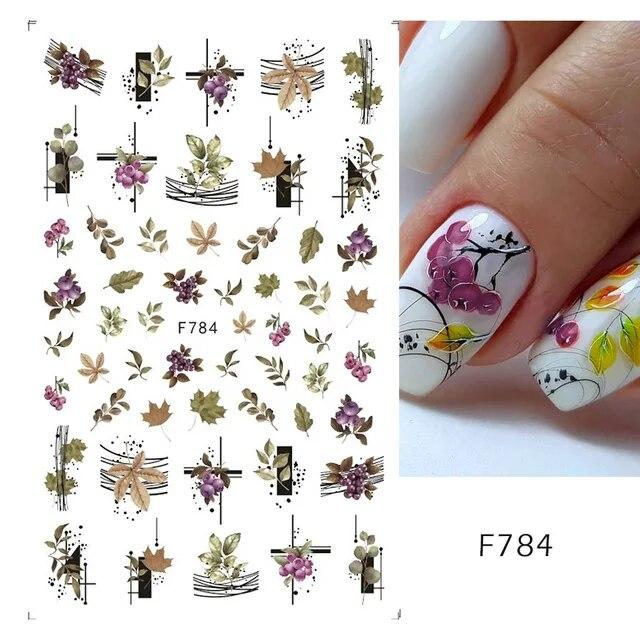 3D Nail Stickers Flowers Pink Purple Blossom Florals Leaves Decals Nail Art Adhesive Sliders Charms Manicure Decorations TRCA769