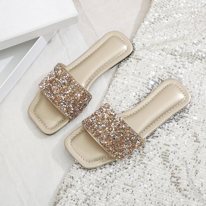 Sequins Flat Shoes,Soft Sole Comfortable Casual Women's Slippers