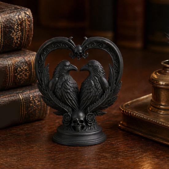 huaqianguhh 3D Printed Double Raven Ornaments, Dark Style Skull And Love Figurine, Gothic Decorations for Home Desk Bookshelf Halloween Gift Decor