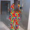 Womens Plus Size Crew Neck Three Quarter Sleeve Irregular Hem Top And Matching Printed Wide Leg Pants Two Piece Set