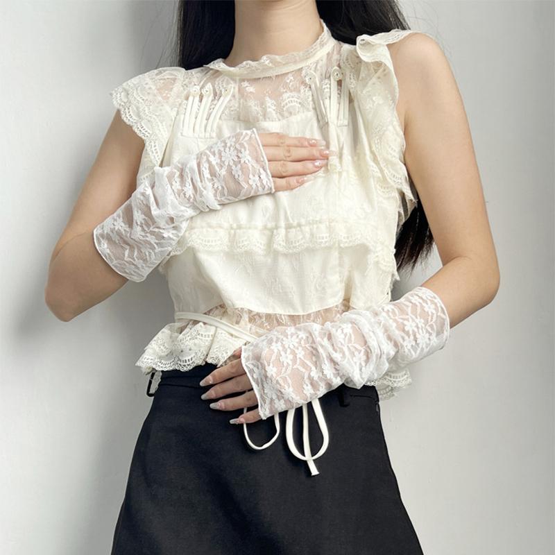 

Длинные сетчатые накладные рукава из кружева с цветочным узором, тонкие солнцезащитные перчатки без пальцев для вождения, женские, летние, дышащие, для улицы, защита для рук