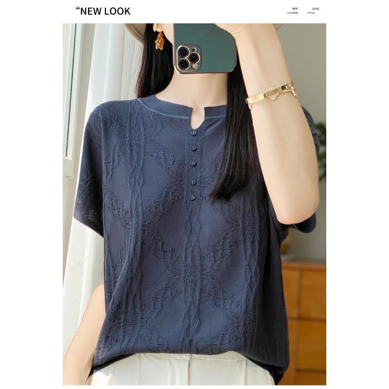 Summer Women's New Short-sleeved Knitted Sweater T-shirt and Round-neck Vest Top