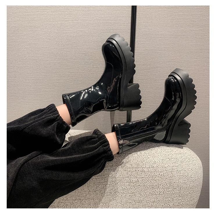 2025 Autumn and Winter New Muffin Thick-soled Elastic Knee Boots Women's Thick-heeled Thin High Boots Thick-heeled High-heeled Women's Boots