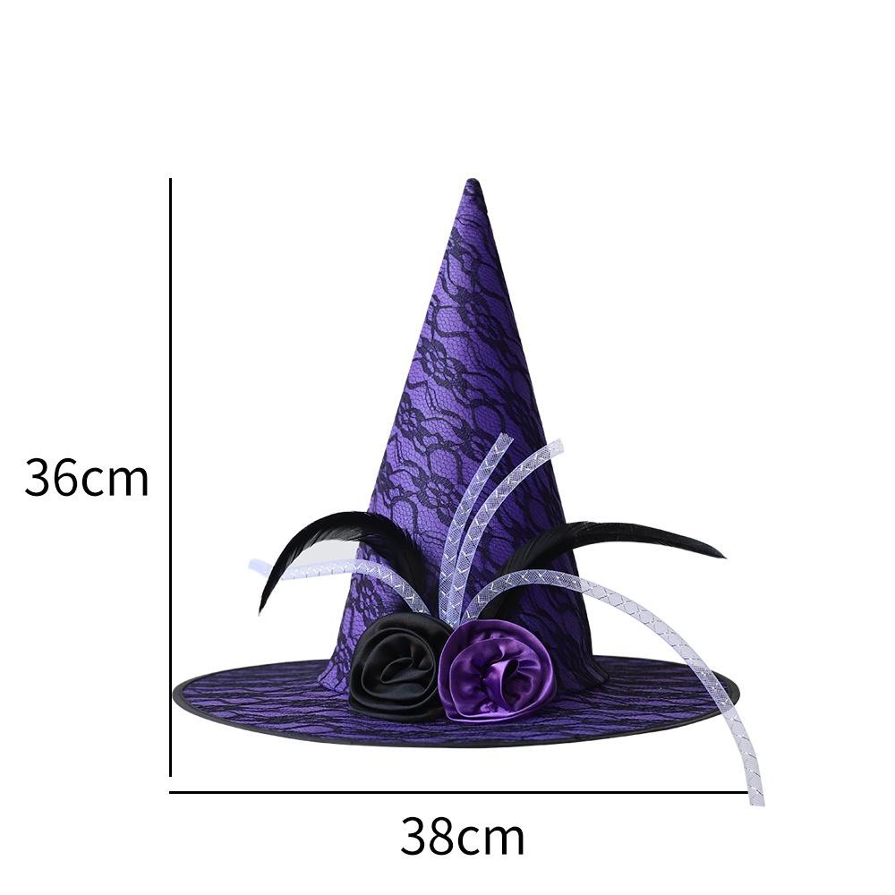Halloween Witch Hat with Flowers Party Wizard Hats Decoration Props for Adults Children Cosplay Witch Net Gauze Headwear Costume