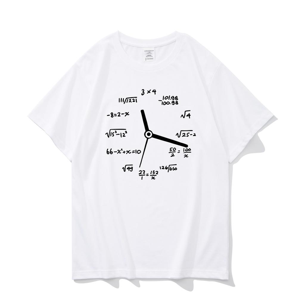 Men's T-shirt 100% Cotton Casual Funny Math Clock Print Summer Loose O-neck T Shirt for Men Short Sleeve T-shirt Male Tops