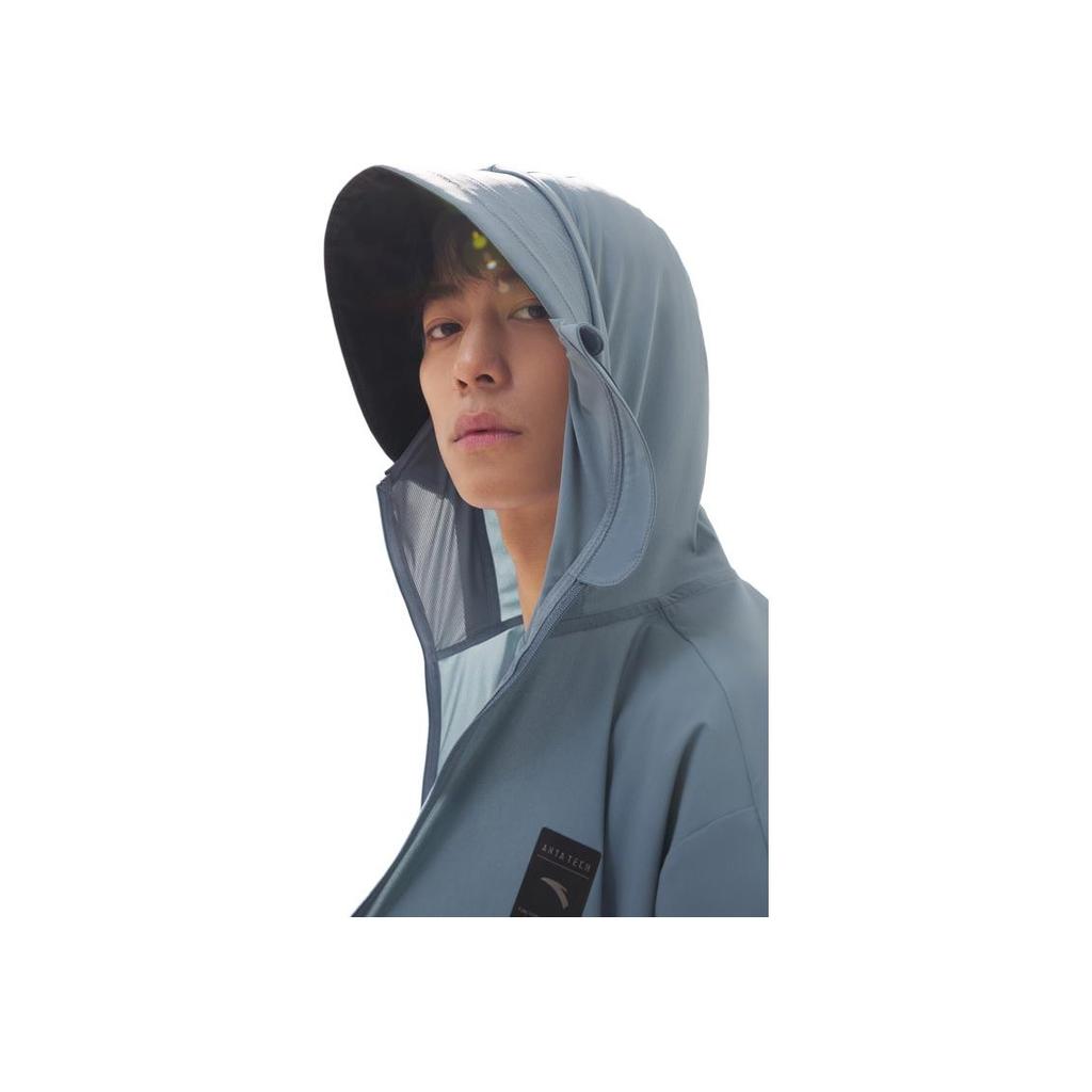 Anta Training Series Logo Hooded Zipper Breathable Sun Protection Jacket Men Jackets Cool-Gray-Green 952427701-5