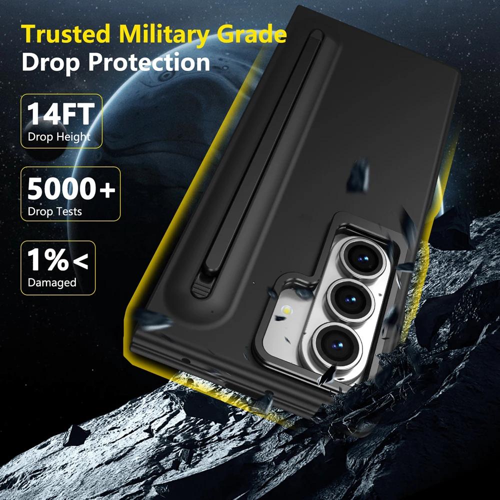 Luxury Multifunctional Lens Holder Touch Pen Case for Samsung Galaxy Z Fold 7 6 5 4 Shockproof Built-in Glass Screen Film Cover