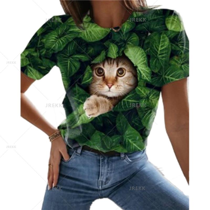 Funny Animal Cat T Shirt Womens Shirts 3D Printed Cat Women's Clothing Couples Matching Things Fresh Casual T-Shirt Comfortable Top