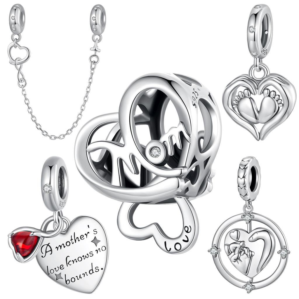 Mother'S Day Family Series S925 Silver Beaded Wind Diy Bracelet Accessories Loose Beads