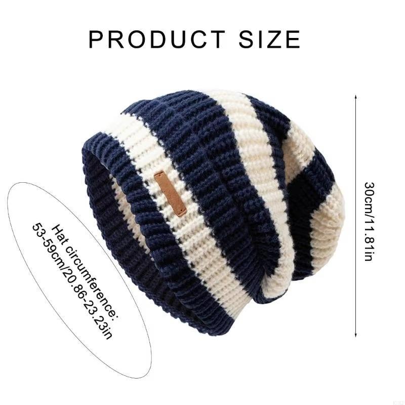 Stripe Beanie Cap for Women Winter Thick Needle Knitted Hat Vintage Hip Hop Female Slouchy Hats Casual Streetwear Hat