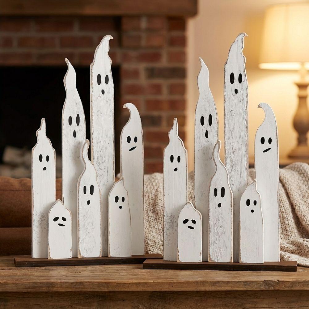 Hand Painted 7 Ghost Tabletop Sign Vintage Distressed Ghost Party Table Ornaments  Home Decor
