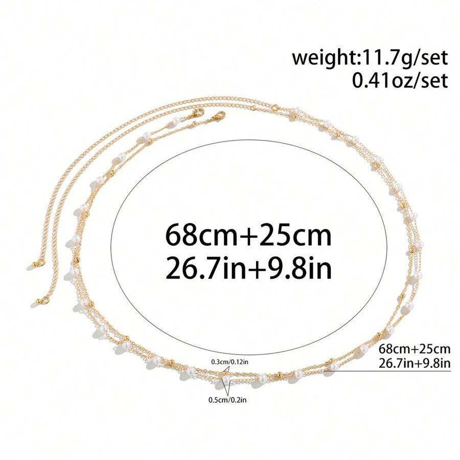 Double-Layer Faux Pearl & Metal Sequin Waist Chain - Stylish European & American Design