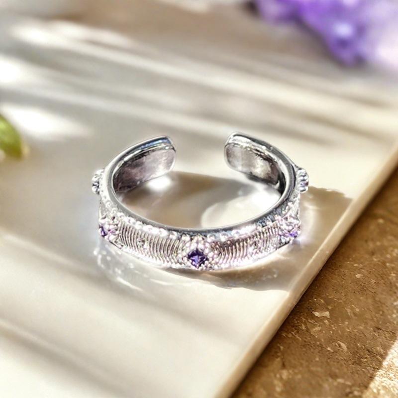 Nine Purple Isolation Purple Zircon Brushed Open Ring Female Niche Design Advanced Personality Light Luxury Ring