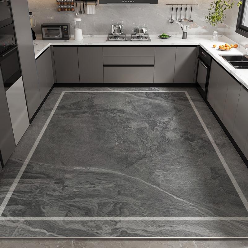 Kitchen Floor Mat Waterproof Non-slip Oil-resistant Leather Carpet PVC Large Size Imitation Marble Geometric Rug Home Decora Mat