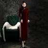 Burgundy Mother Velvet National Style New Chinese Long-sleeved Improved Cheongsam Winter Thickened Women's High-end Sense Retro Autumn and Winter