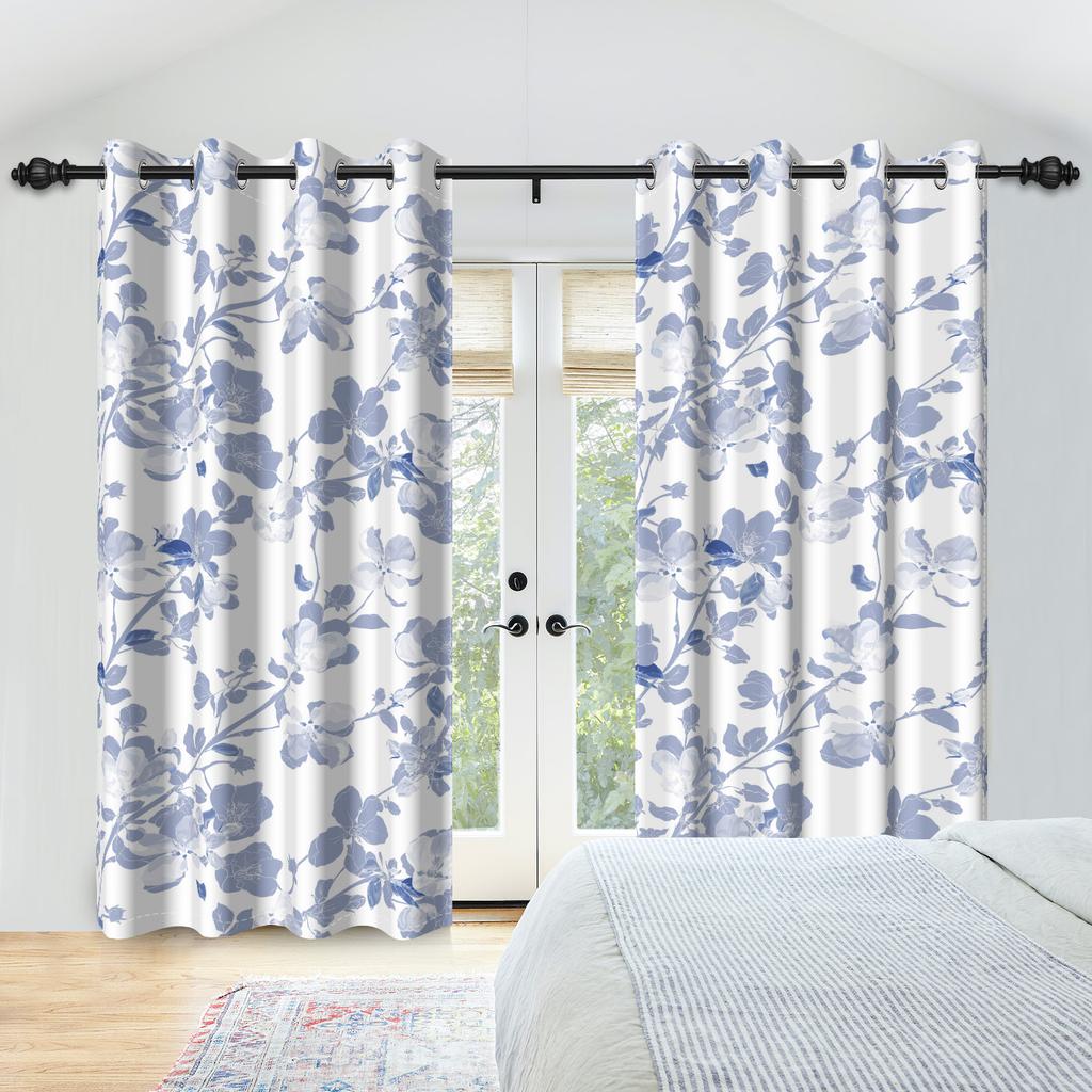 2Pcs Floral Botanical Print Curtains Natural Flowers Farmhouse Drapes Living Room Bedroom Kitchen Decoration Blackout Curtains